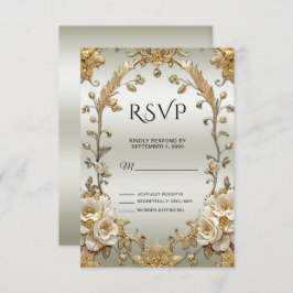 Placa RSVP de Flores Brancas do Ornamentado ouro