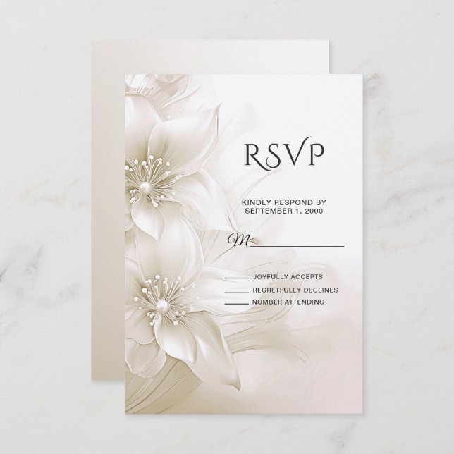 Placa RSVP de Flores Brancas Elegantes de Marfim (Frente/Verso)