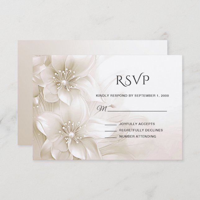 Placa RSVP de Flores Brancas Elegantes de Marfim (Frente/Verso)