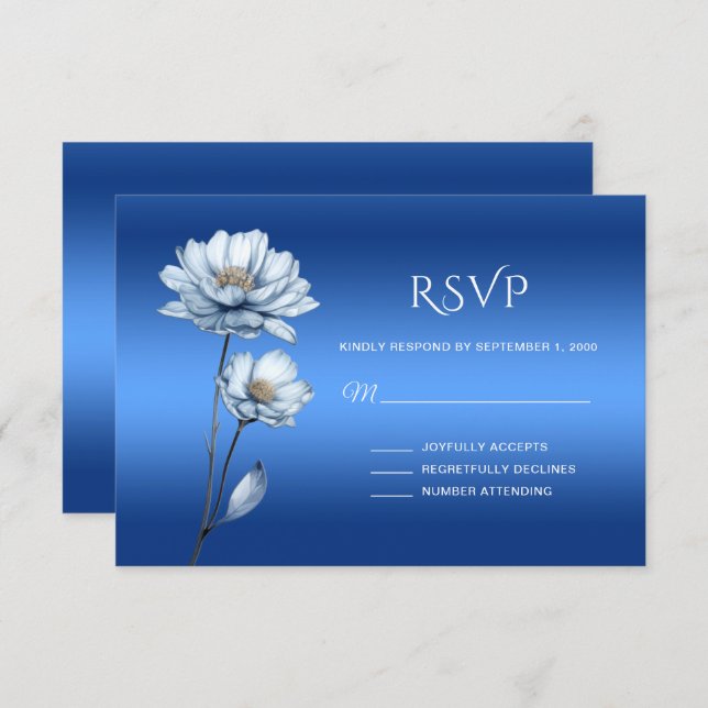 Placa RSVP de Flores de Água Azul (Frente/Verso)