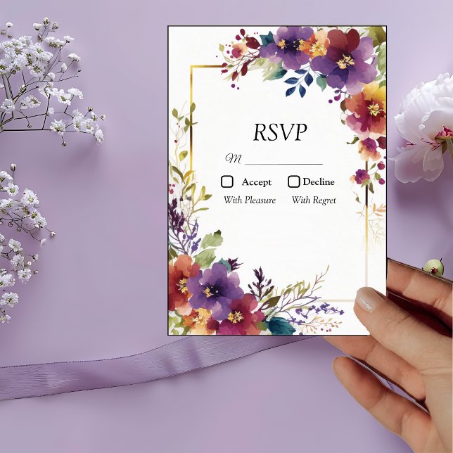 Placa RSVP de Flores de Aquarela Elegante (Criador carregado)