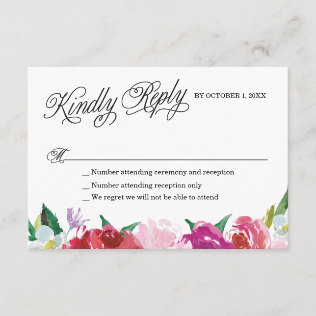 Placa RSVP de Flores Modernas com respostas person (Frente)