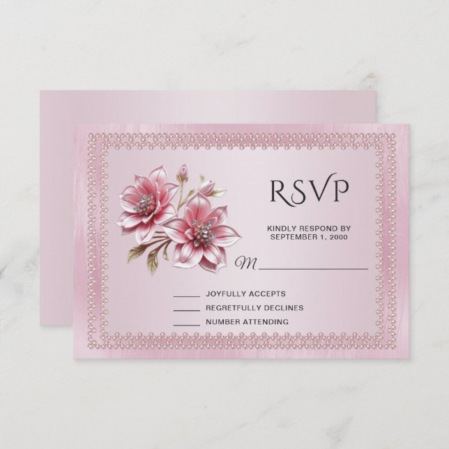 Placa RSVP de Flores Rosa Modernas (Frente/Verso)