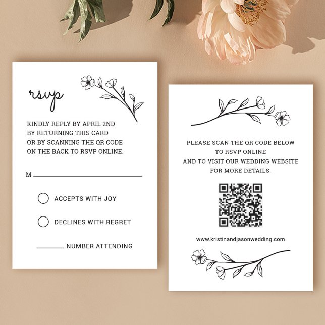 Placa RSVP de Flores Selvagens com Código QR (Wildflower RSVP Card with QR Code)