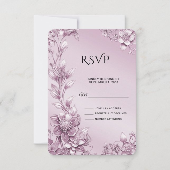 Placa RSVP de Folhagem Floral Rosa (Frente)