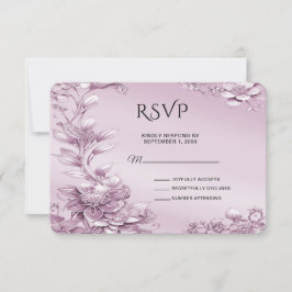 Placa RSVP de Folhagem Floral Rosa