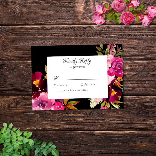 Placa RSVP de Frame Floral Cor-de-Rosa Burgundy Pr (Criador carregado)