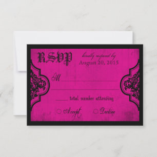 Placa RSVP de Fúchsia de gótico e Lace Preto