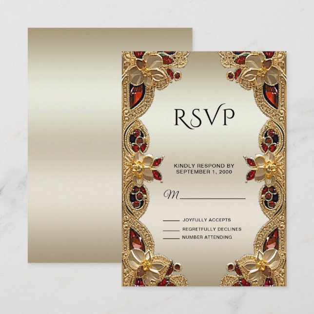 Placa RSVP de Gemstone Splendor Vermelho Flores de (Frente/Verso)