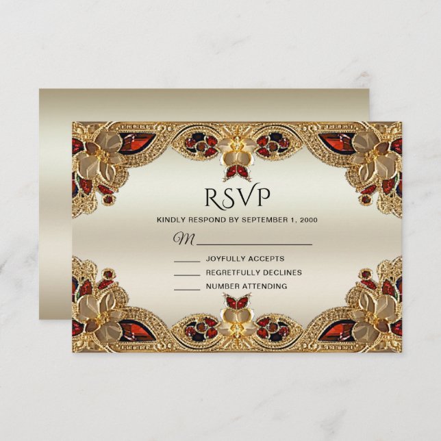 Placa RSVP de Gemstone Splendor Vermelho Flores de (Frente/Verso)