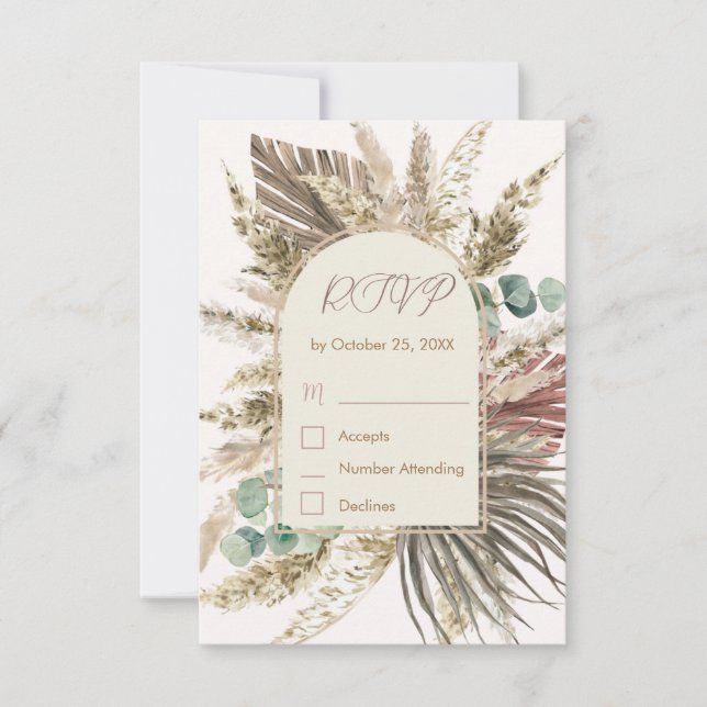 Placa RSVP de Grass Pampas Sage | Rustic Boho Wedd (Frente)