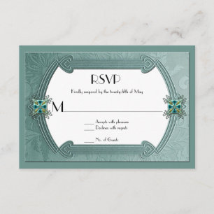 Placa RSVP de Jewels Teal Damask Elegante