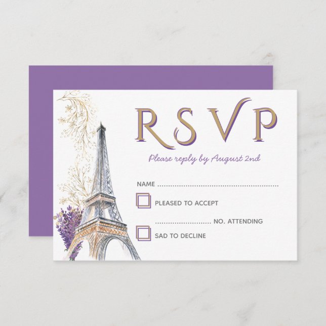 Placa RSVP de Lavanda Francesa da Torre Eiffel Par (Frente/Verso)