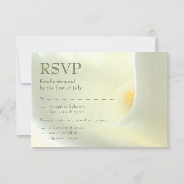 Placa RSVP de Lily de Calla Branca Elegante (Frente)