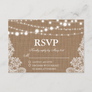Placa RSVP de Luzes de Corda de Burlap Rustic