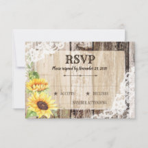 Placa RSVP de Madeira Rustic Boho Sunflower