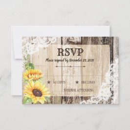 Placa RSVP de Madeira Rustic Boho Sunflower