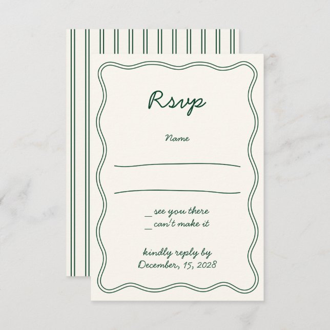 Placa RSVP de manuscrito verde de manuscrito com D (Frente/Verso)