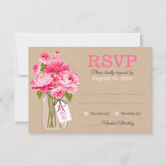 Placa RSVP de Mason Jar Pink Rustic