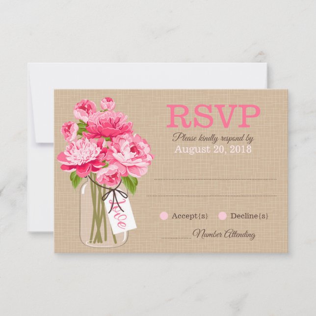 Placa RSVP de Mason Jar Pink Rustic (Frente)