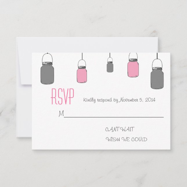 Placa RSVP de Mason Jars, Cinza Rosa Elegante (Frente)