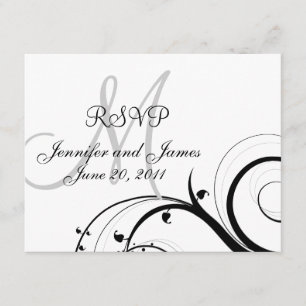 Placa RSVP de Monograma Preto e Branco