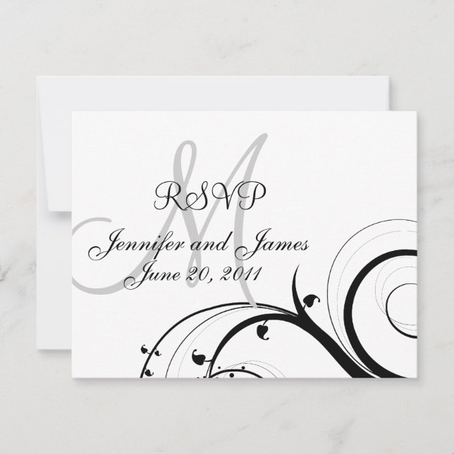 Placa RSVP de Monograma Preto e Branco (Frente)
