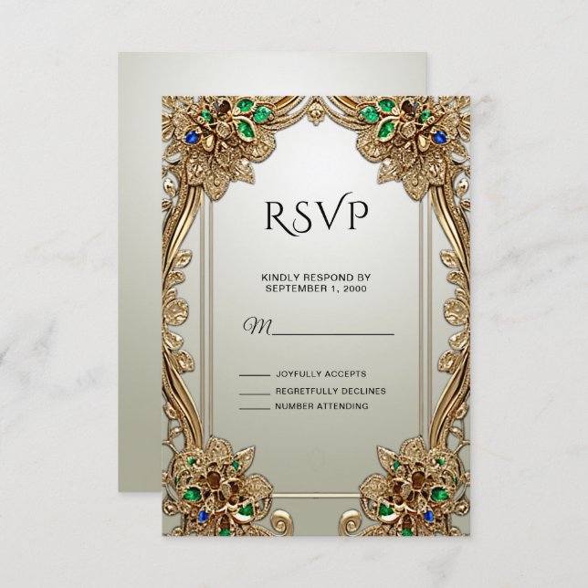 Placa RSVP de Ornamentado Dourado Elegante (Frente/Verso)