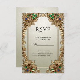 Placa RSVP de Ornamentado Dourado Elegante