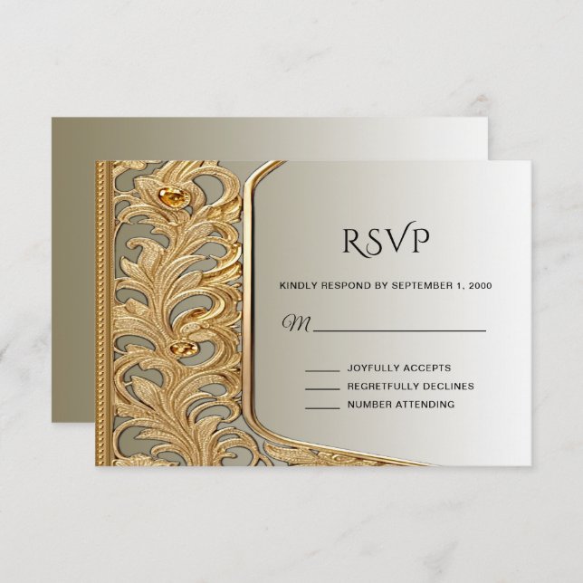 Placa RSVP de Ornamentado Dourado moderno (Frente/Verso)