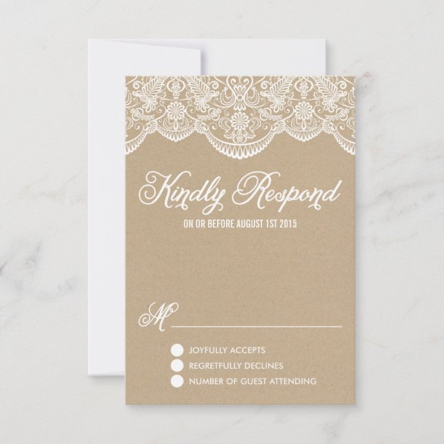 Placa RSVP de Papel Kraft Brocade Lace Faux (Frente)