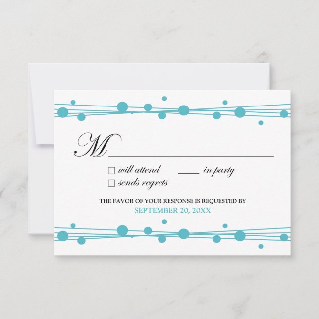 Placa RSVP de Pontos e Palha (branco/aqua) (Frente)