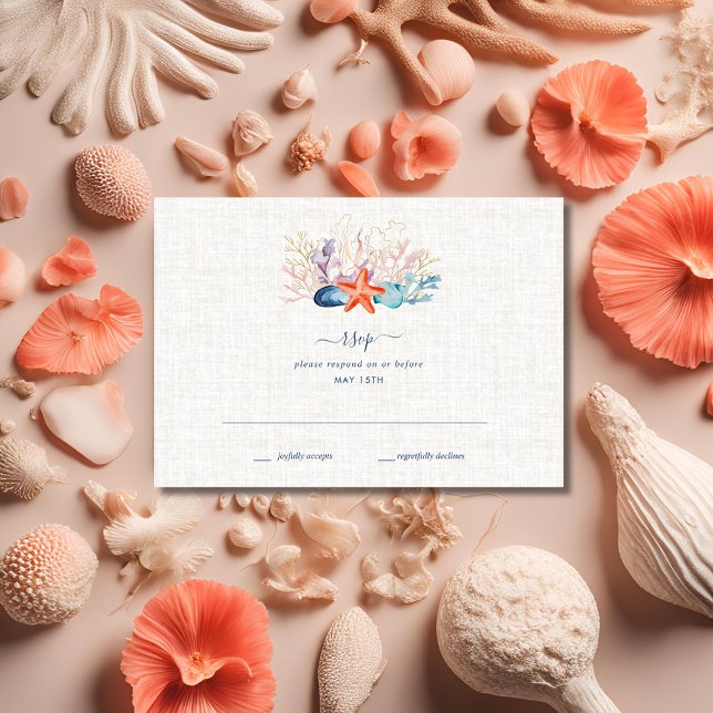 Placa RSVP de Praia da Seashell Simples (Simple Seashell Beach RSVP Card)
