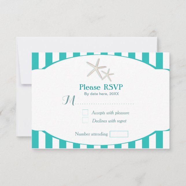 Placa RSVP de Praia de Starfish Striped Turquoise  (Frente)