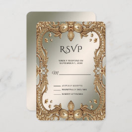 Placa RSVP de Quadro de Ornamentado Dourado