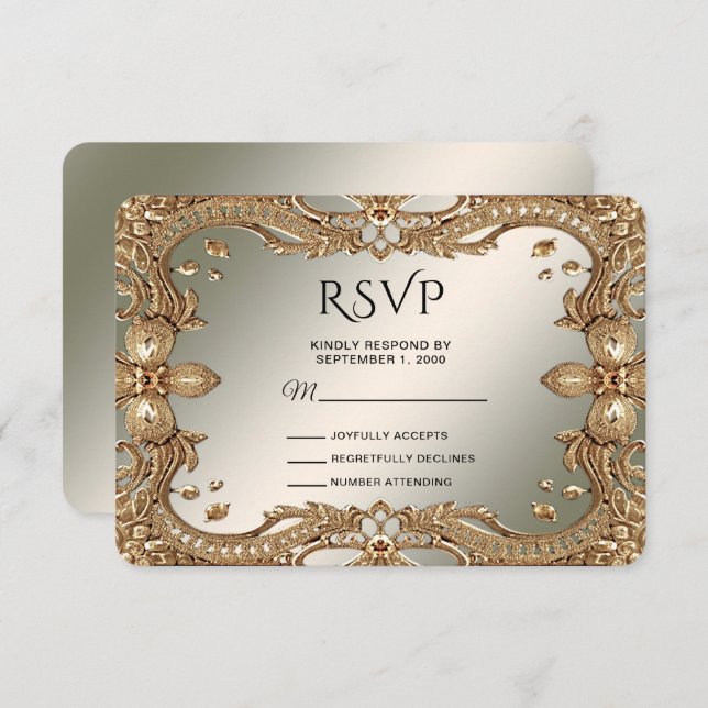 Placa RSVP de Quadro de Ornamentado Dourado (Frente/Verso)