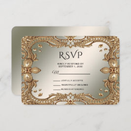 Placa RSVP de Quadro de Ornamentado Dourado