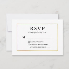 Placa RSVP de Quadro Dourado Preto Elegante Modern
