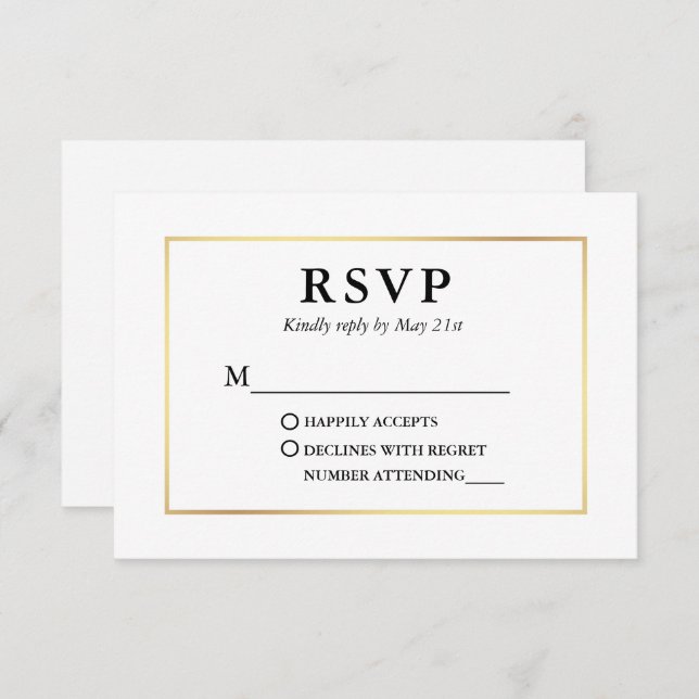 Placa RSVP de Quadro Dourado Preto Elegante Modern (Frente/Verso)