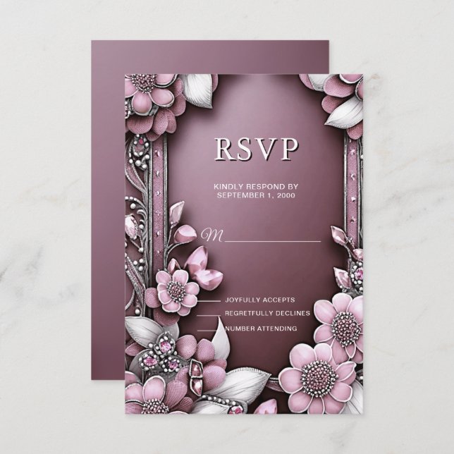 Placa RSVP de Quadro Floral Rosa (Frente/Verso)