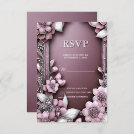 Placa RSVP de Quadro Floral Rosa