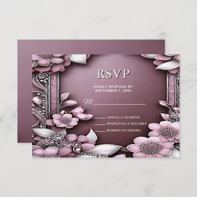 Placa RSVP de Quadro Floral Rosa (Frente/Verso)