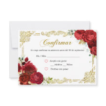 Placa RSVP de Quinceañera Dourada rosa vermelha