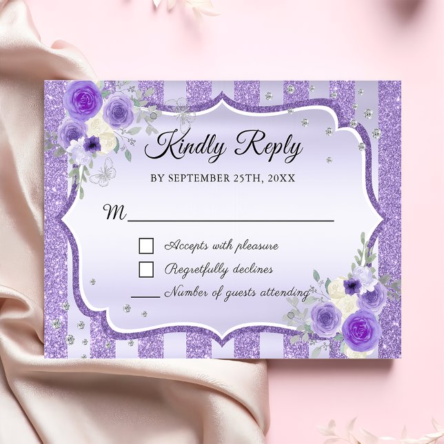 Placa RSVP de Quinceanera Floral Purple (Criador carregado)