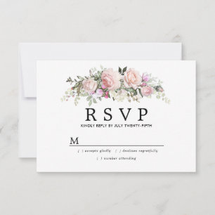 Placa RSVP de Quinceanera Floral Rosa-Blush Russo
