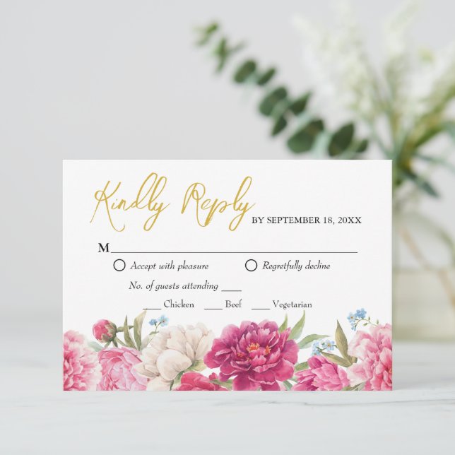 Placa RSVP de Resposta ao Casamento de Florais, Pi (Em pé/Frente)