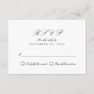 Placa RSVP de Resposta Branca Elegante Chic Limpa