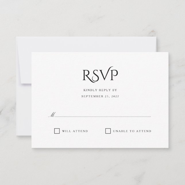 Placa RSVP de Resposta Branca Simples Elegante (Frente)