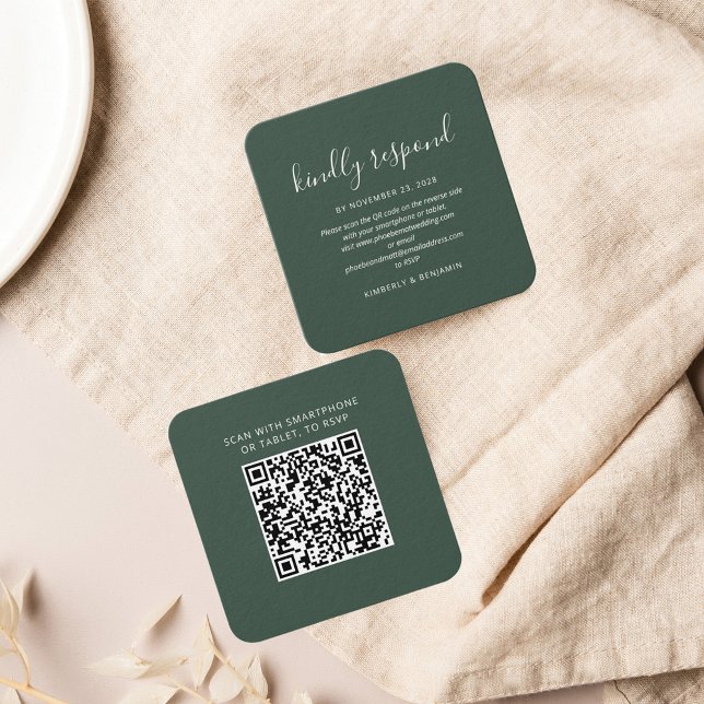 Placa RSVP de Resposta de Casamento de Código QR E (Minimalist QR Code Wedding Response Card)
