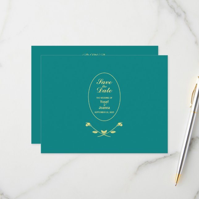 Placa RSVP de Resposta de Casamento de Rosa Teal (Frente/Verso In Situ)